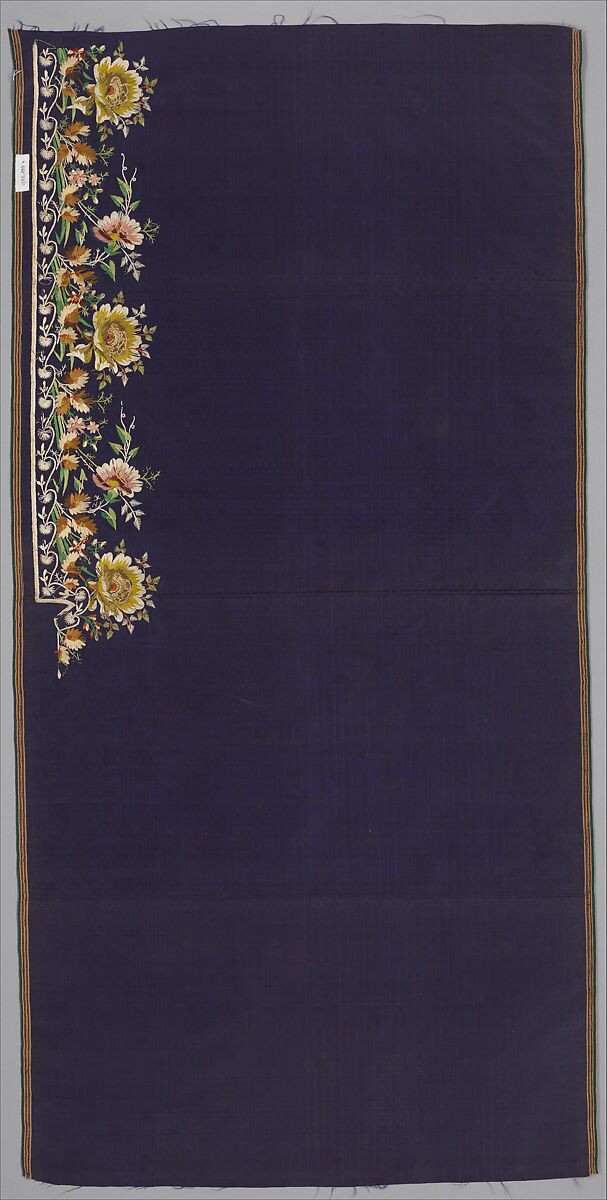 Embroidered panels for a man's suit, Silk embroidery on woven silk, satin stitch; stem stitch, knots and silk net, French