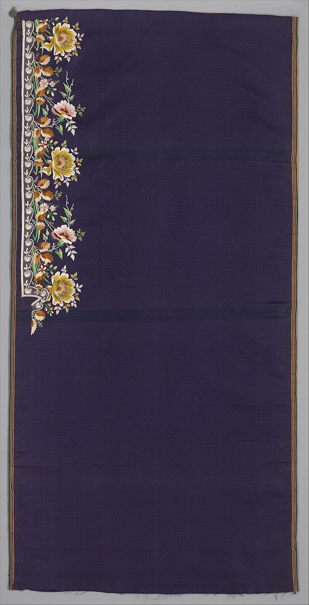Embroidered panels for a man's suit, Silk embroidery on woven silk, satin stitch; stem stitch, knots and silk net, French