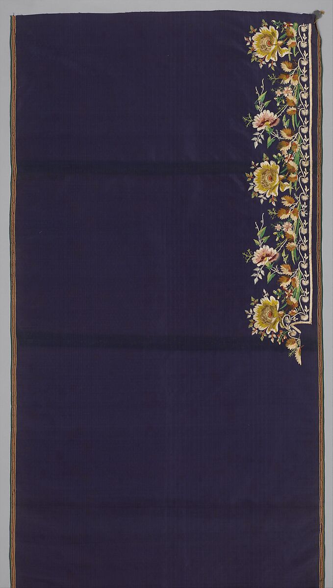 Embroidered panels for a man's suit, Silk embroidery on woven silk, satin stitch; stem stitch, knots and silk net, French