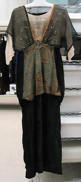 Evening dress, silk, metallic thread, European