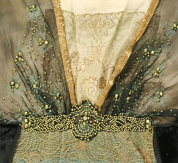 Evening dress, silk, metallic thread, European