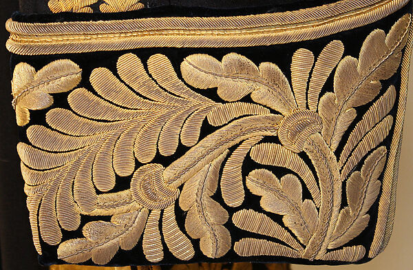 Uniform, wool, metallic thread, brass, steel, silk, feathers, leather, British