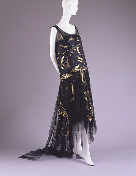 Evening dress, silk, metallic thread, cotton, French