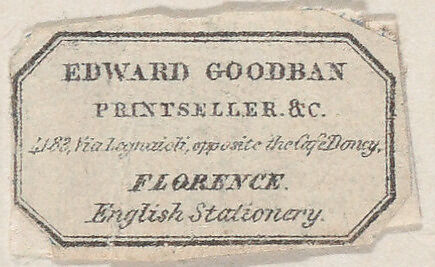 Trade Card for Edward Goodban, Printseller, Anonymous, British, 19th century, Engraving 
