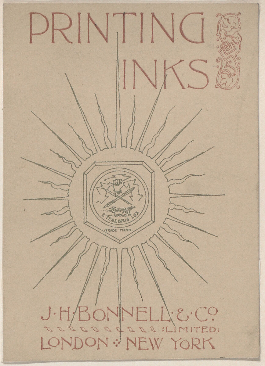 Trade Card for J. H. Bonnell & Co., Print Ink Seller, Anonymous, British, 19th century, Lithograph 