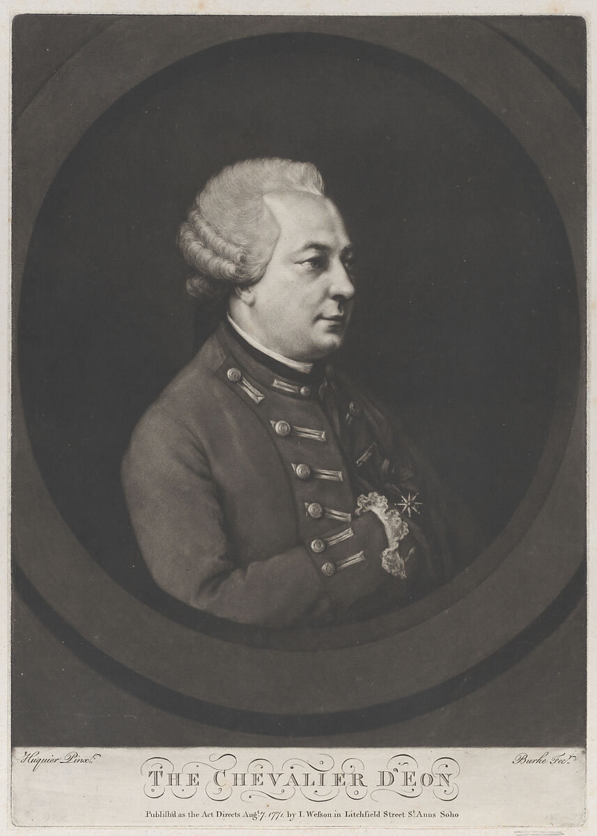 Chevalier d'Eon, Thomas Burke (Irish, Dublin 1749–1815 London), Mezzotint 