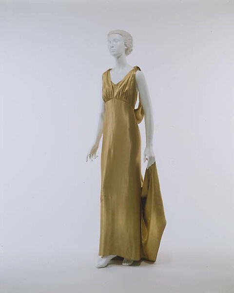 Evening dress, House of Vionnet (French, active 1912–14; 1918–39), silk, brass, glass, French 