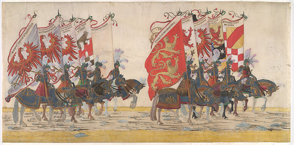 The German Princes, from the Triumphal Procession of Maximilian I, Albrecht Altdorfer (German, Regensburg ca. 1480–1538 Regensburg)  , and his workshop, Watercolor and gouache on parchment, South German, Regensburg 