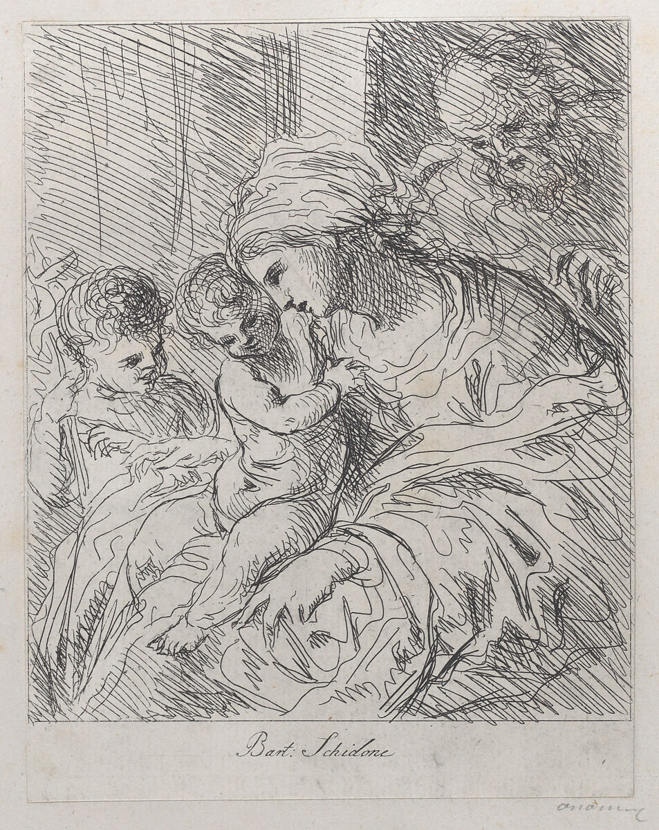 The Holy Family with Saint John the Baptist, Anonymous, Etching 