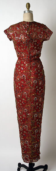 Evening dress, James Galanos (American, Philadelphia, Pennsylvania, 1924–2016 West Hollywood, California), silk, synthetic pearl, plastic, American