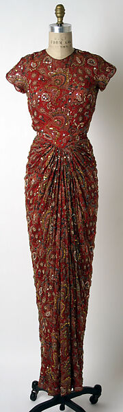 Evening dress, James Galanos (American, Philadelphia, Pennsylvania, 1924–2016 West Hollywood, California), silk, synthetic pearl, plastic, American 
