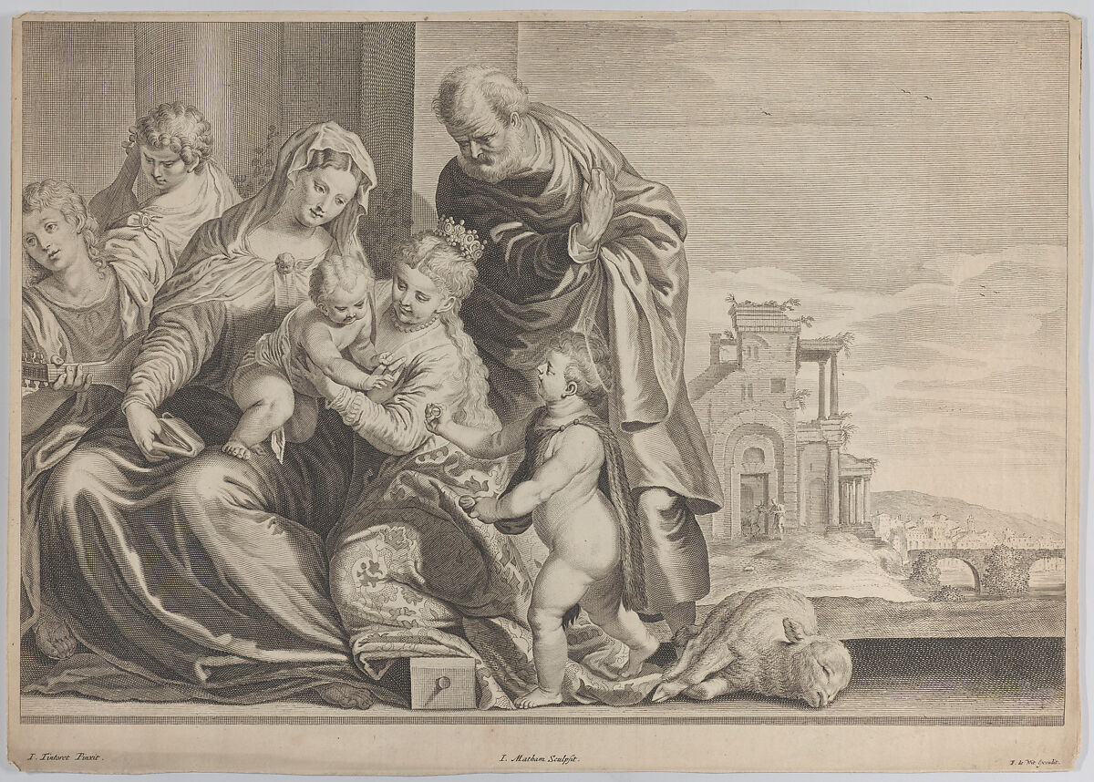 The Holy Family with Saint John the Baptist and musicians, Jacob Matham (Netherlandish, Haarlem 1571–1631 Haarlem), Engraving 