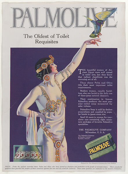 Advertisement for Palmolive Soap: "Palmolive, The Oldest of Toilet Requisites", Coles Phillips (American, Springfield, Ohio 1880–1927 New Rochelle, New York), Commercial color process 