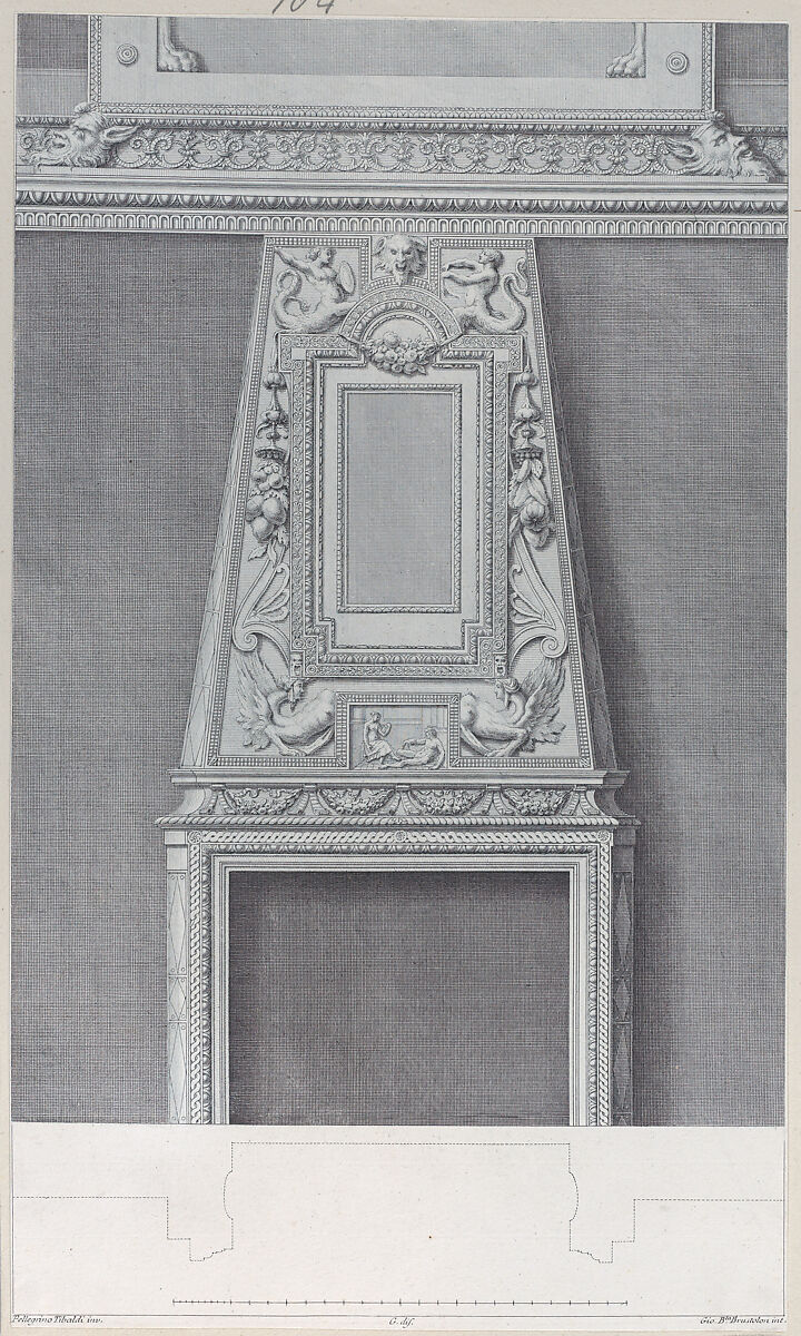 Design of a fireplace, Giovanni Battista Brustolon (Italian, Venice 1712–1796 Venice), Etching 