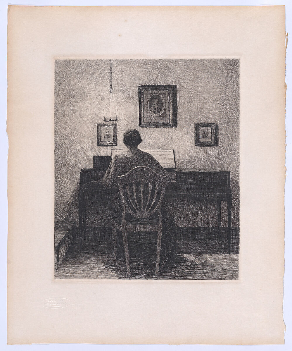 Lady Playing the Piano, Peter Ilsted (Danish, Sakskøbing 1861–1933 Copenhagen), Etching 