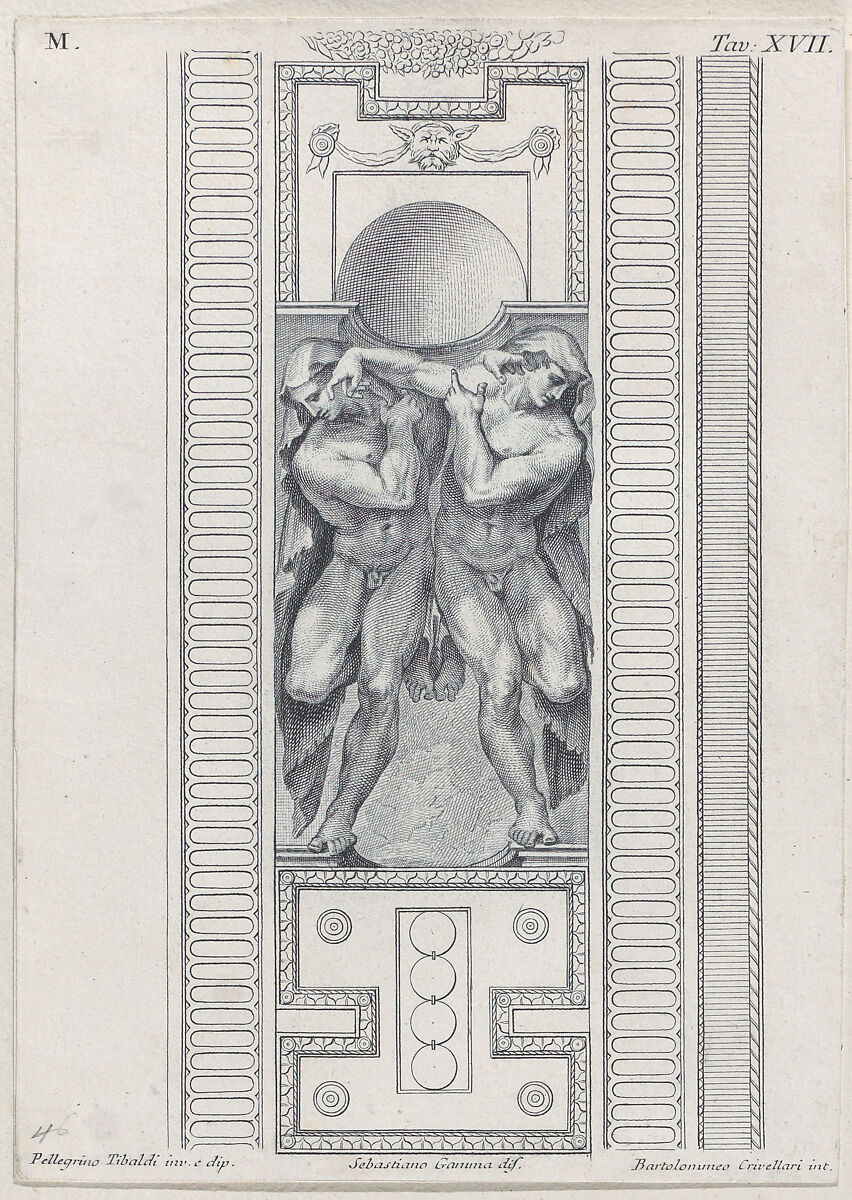 Plate 17: two nude figures wearing veils, Bartolomeo Crivellari (Italian, active 18th century), Etching and engraving 