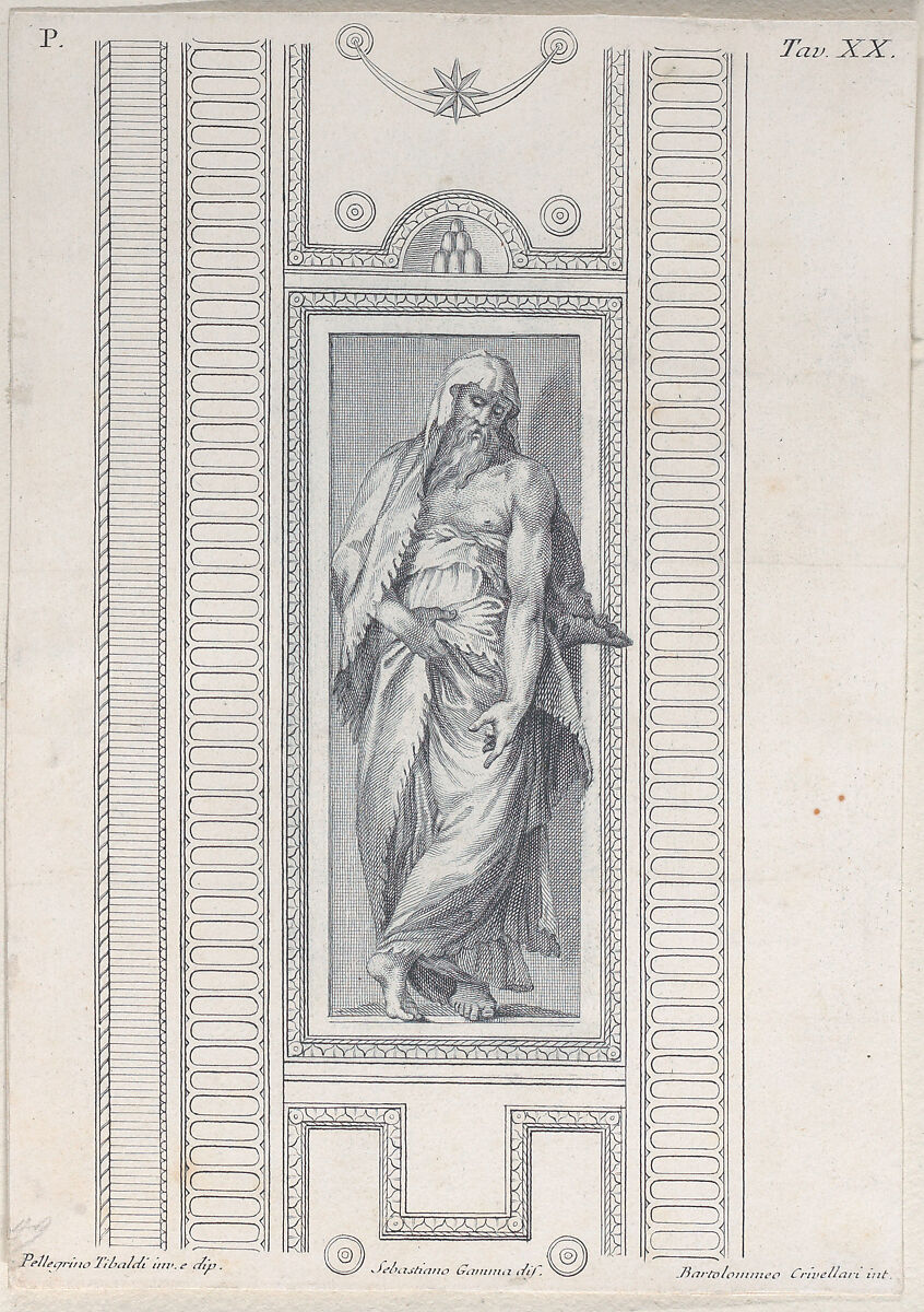 Plate 20: bearded figure, half clothed, Bartolomeo Crivellari (Italian, active 18th century), Etching and engraving 