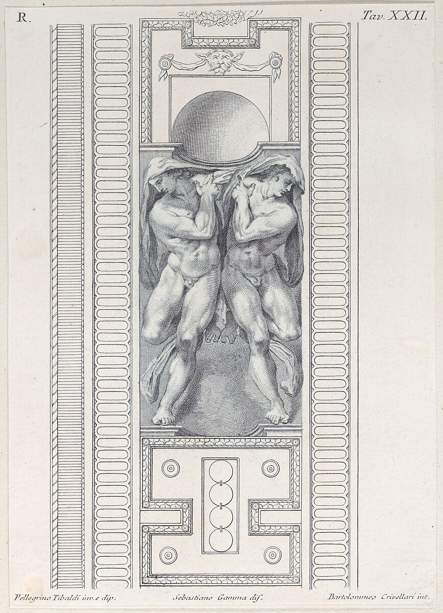 Plate 22: two nude figures wearing veils, Bartolomeo Crivellari (Italian, active 18th century), Etching and engraving 