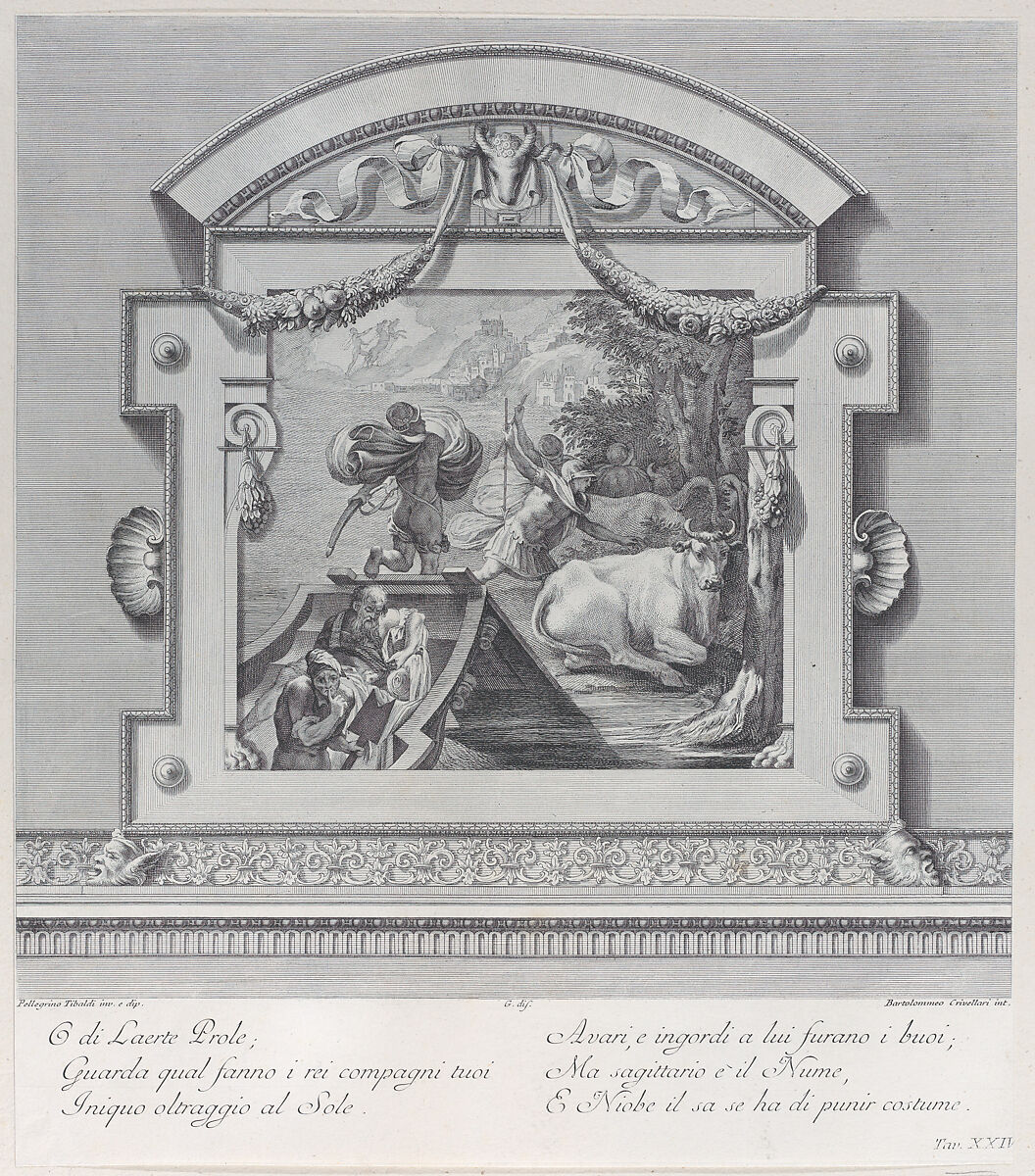 Plate 24: Ulysses's companions stealing the oxen sacred to Apollo, Bartolomeo Crivellari (Italian, active 18th century), Etching and engraving 