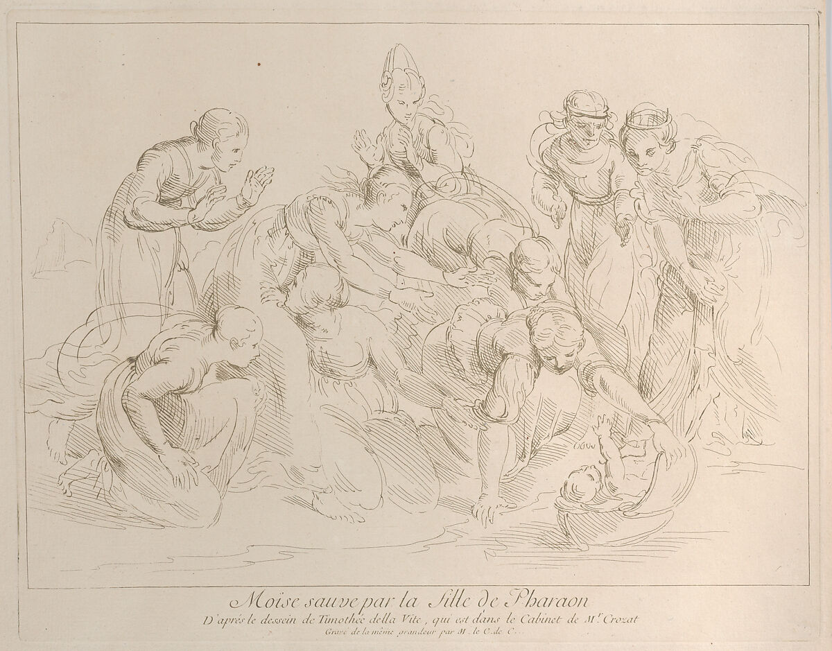 Moses saved by the Pharaoh's daughter, Anne Claude Philippe de Tubières, comte de Caylus (French, Paris 1692–1765 Paris), Etching 