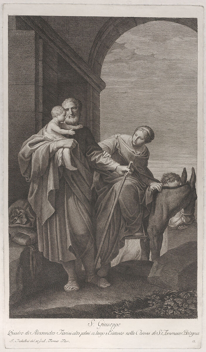 Saint Joseph carrying the Christ Child on the flight into Egypt, Giuliano Traballesi (Italian, Florence 1727–1812 Milan), Etching and engraving 