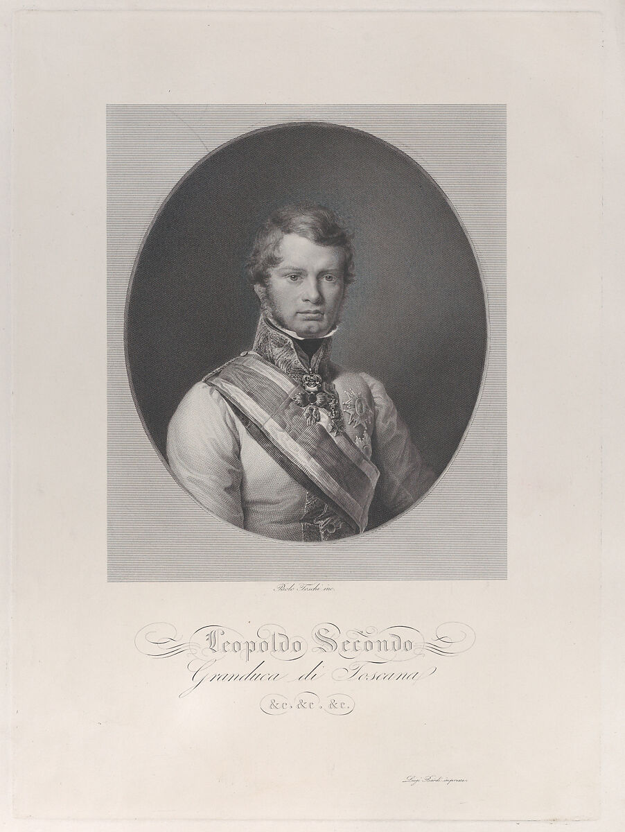 Oval portrait of Leopold II, Grand Duke of Tuscany, Paolo Toschi (Italian, Parma 1788–1854 Parma), Engraving 
