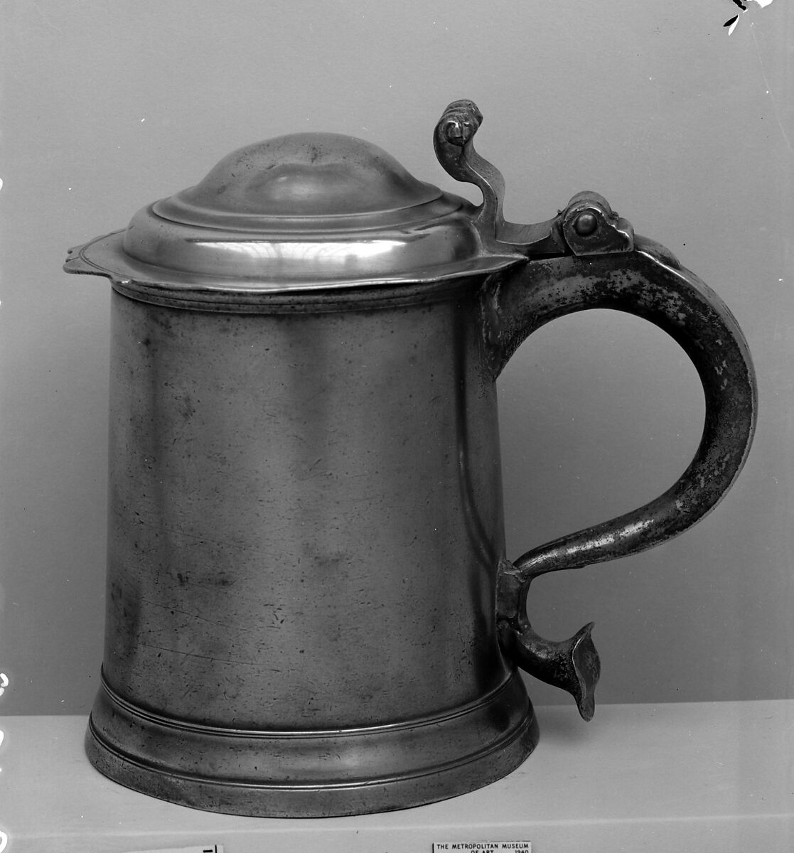 Tankard, Possibly William Bradford Jr. (1688–1758), Pewter, American 