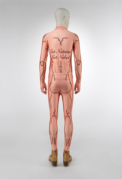 Ensemble, Walter Van Beirendonck (Belgian, born 1957), (a) nylon, elastane, metal, (b) nylon, elastane, (c, d) leather, wood, (e) plastic (polyethylene foam), synthetic fiber, metal, Belgian