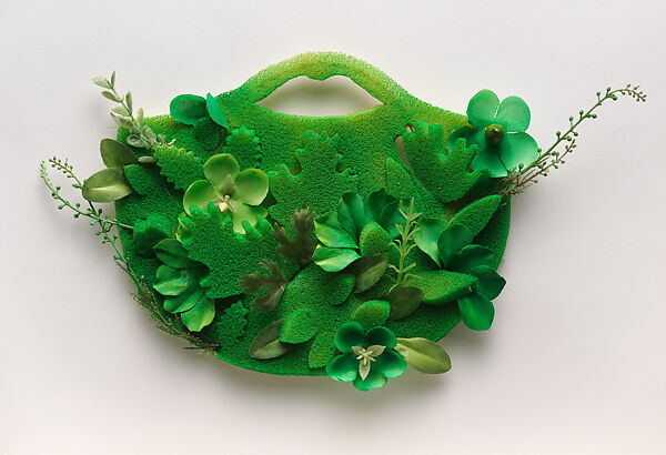 Ensemble, Walter Van Beirendonck (Belgian, born 1957), (a) nylon, elastane, metal, (b) nylon, elastane, (c, d) leather, wood, (e) plastic (polyethylene foam), synthetic fiber, metal, Belgian