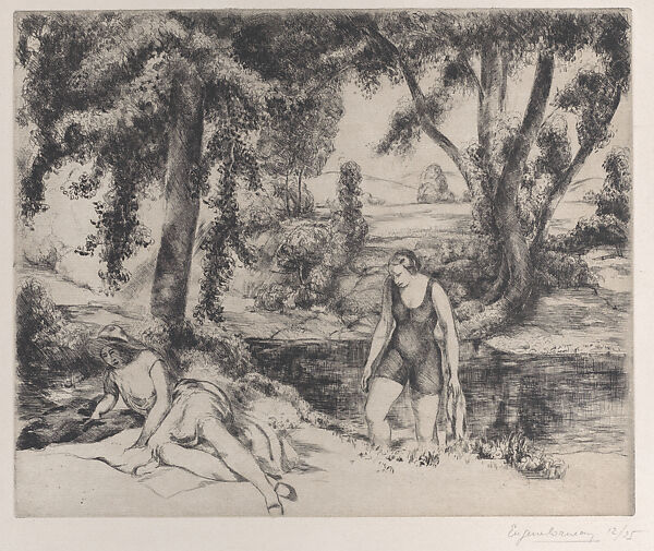 Bathers at the Huveaune River, Eugene Corneau (French, Vouzeron 1894–1976 Pontaubert), Etching 