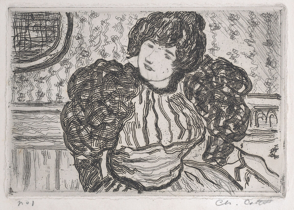 Woman wearing a dress with puffy sleeves, Charles Cottet (French, Le Puy 1863–1925 Paris), Etching 