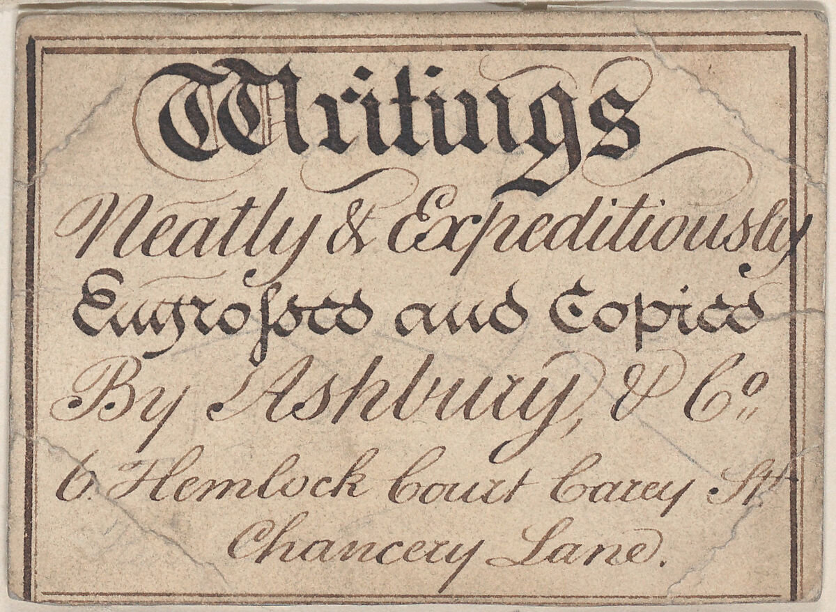 Trade Card for Ashbury & Co., Printer, Anonymous, British, 19th century, Engraving 