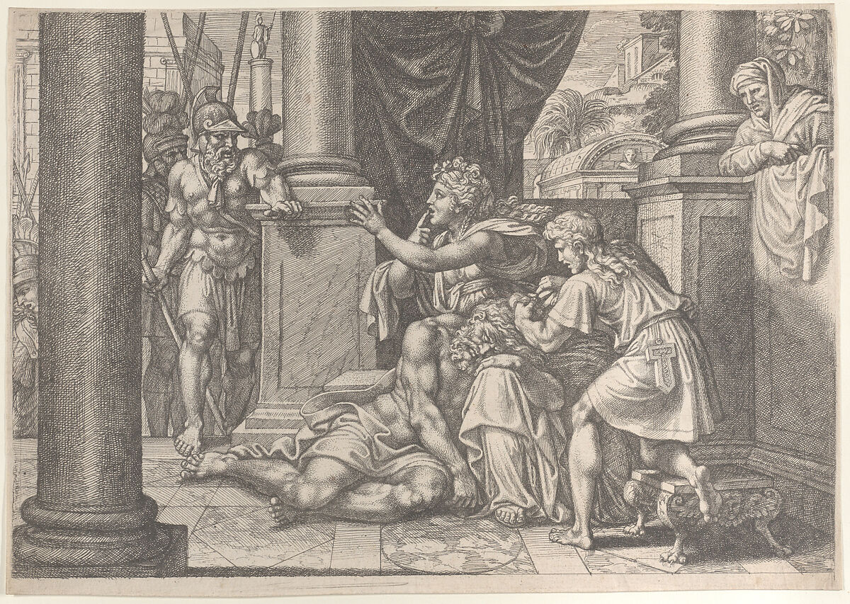 Samson and Delilah, Michel Corneille the Younger (French, Paris 1642–1708 Paris), Etching 