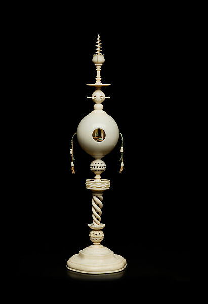 Turned-Ivory Piece, Lorenz Zick (1594–1666), Ivory (turned), textile, oil on parchment., German, Nuremberg 