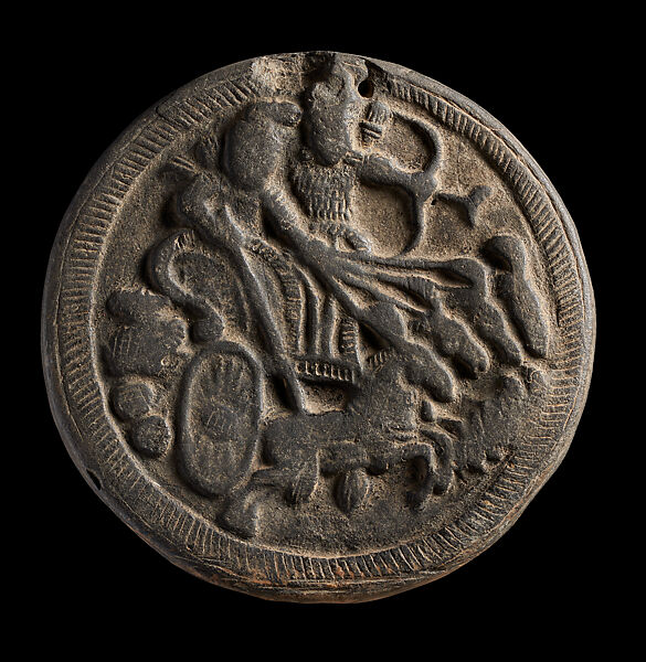 Mold depicting a charioteer and archer, Black clay, India, Pataliputra, Bihar