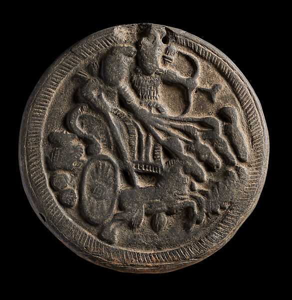 Mold depicting a charioteer and archer, Black clay, India, Pataliputra, Bihar 