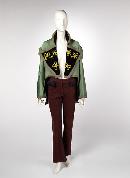 Ensemble, John Galliano (founded 1984), (a) polyester, nylon, elastane, (b) cotton, polyester, British 