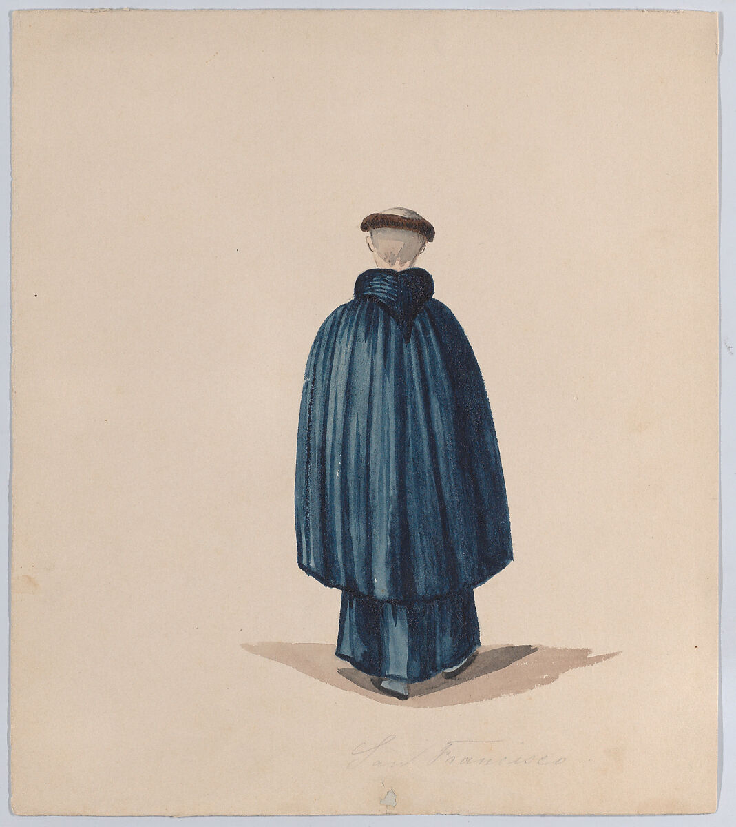 A monk from the order of St Francis viewed from behind, from a group of drawings depicting Peruvian dress, Attributed to Francisco (Pancho) Fierro (African Peruvian, 1807–1879), Watercolor 