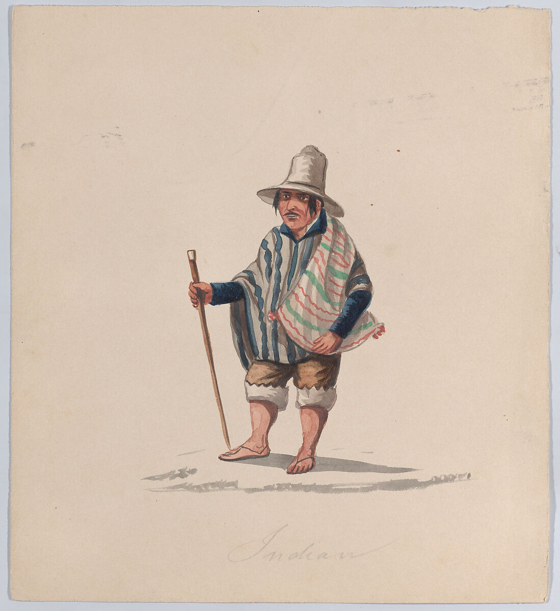 A Peruvian man, from a group of drawings depicting Peruvian dress, Attributed to Francisco (Pancho) Fierro (African Peruvian, 1807–1879), Watercolor 