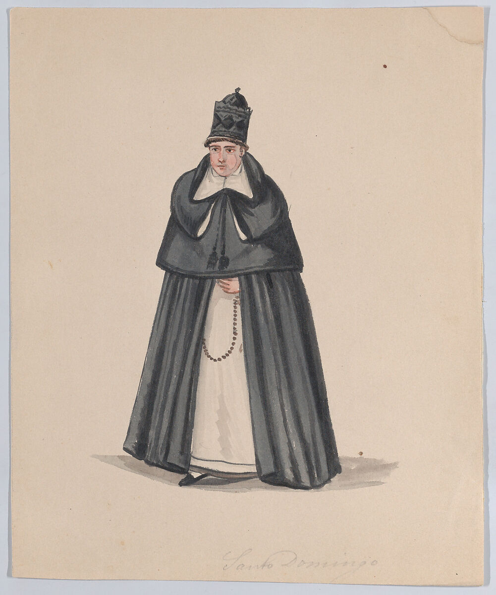 A priest from the order of Santo Domingo (Saint Dominic), from a group of drawings depicting Peruvian dress, Attributed to Francisco (Pancho) Fierro (African Peruvian, 1807–1879), Watercolor 