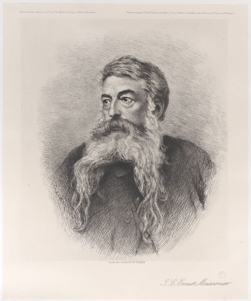Portrait of J. L. Ernest Meissonier, Charles Courtry (French, Paris 1846–1897 Paris), Etching 