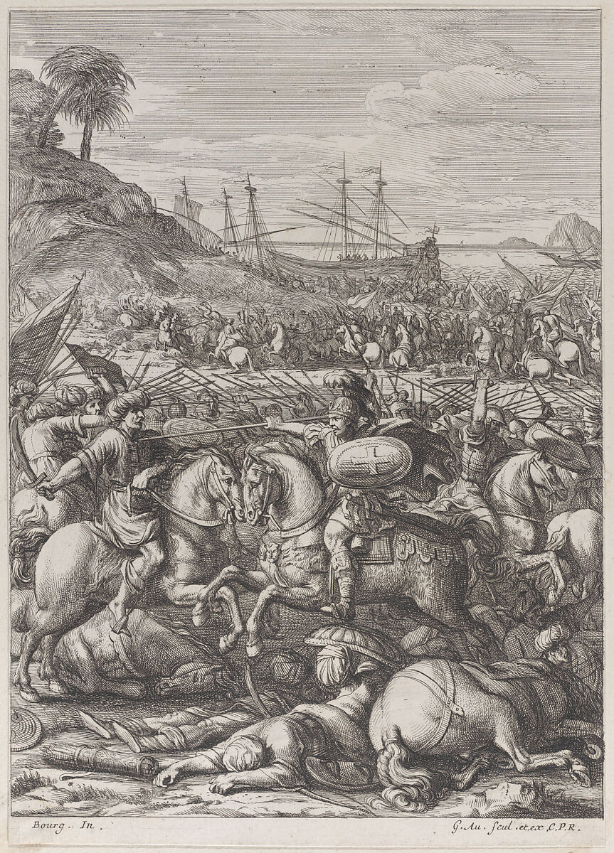 The Battle of Antioch, Girard Audran (French, Lyons 1640–1703 Paris), Etching 