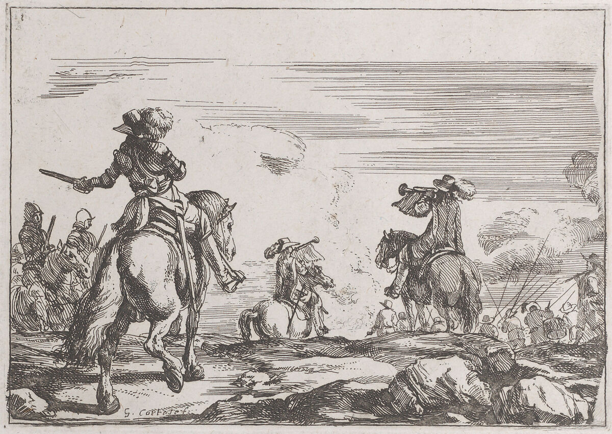Plate 1: the departure of the armies, Jacques Courtois (French, Saint-Hippolyte 1621–1676 Rome), Etching 