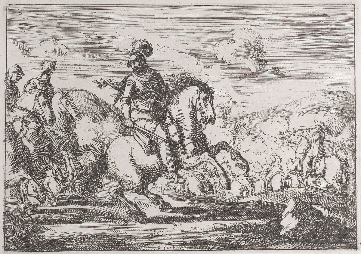 Plate 3: the charge is ordered, Jacques Courtois (French, Saint-Hippolyte 1621–1676 Rome), Etching 