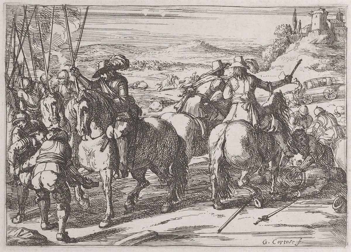 Plate 4: the rescuing of dead and wounded soldiers, Jacques Courtois (French, Saint-Hippolyte 1621–1676 Rome), Etching 