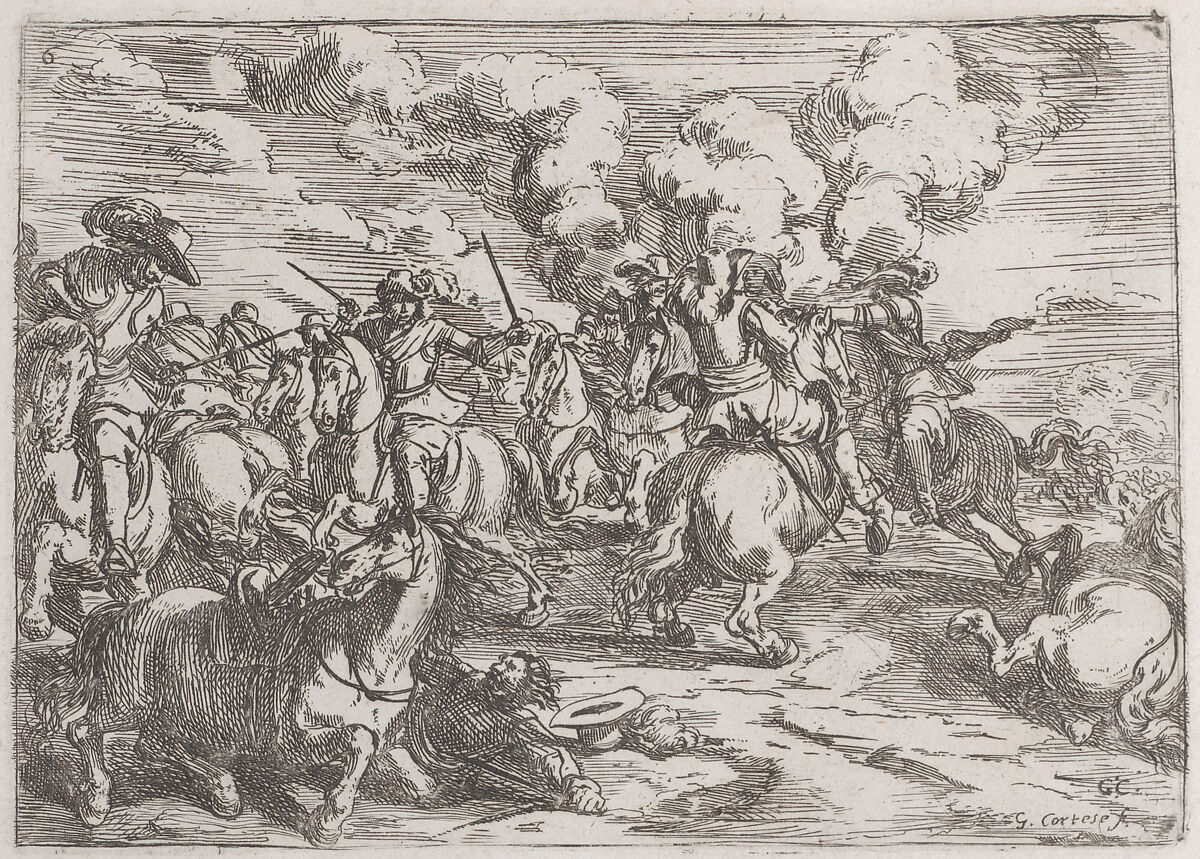 Plate 6: the combat, Jacques Courtois (French, Saint-Hippolyte 1621–1676 Rome), Etching 