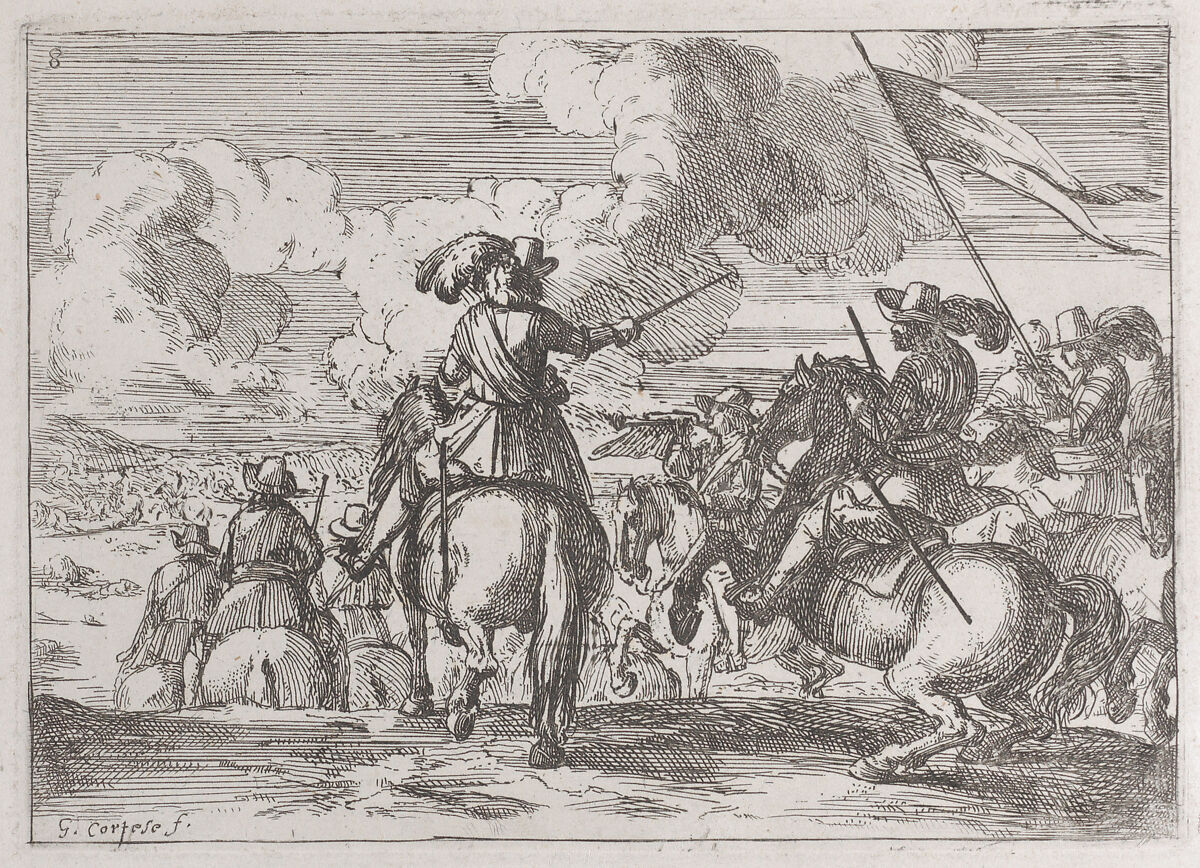 Plate 8: the march to the battlefield, Jacques Courtois (French, Saint-Hippolyte 1621–1676 Rome), Etching 