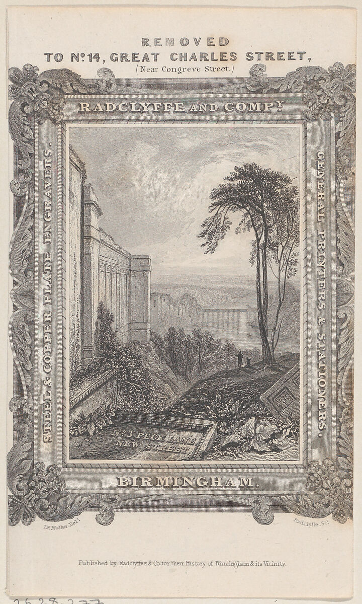 Trade Card for Radclyffe & Co., Steel & Copper Plate Engravers, Anonymous, British, 19th century, Engraving 