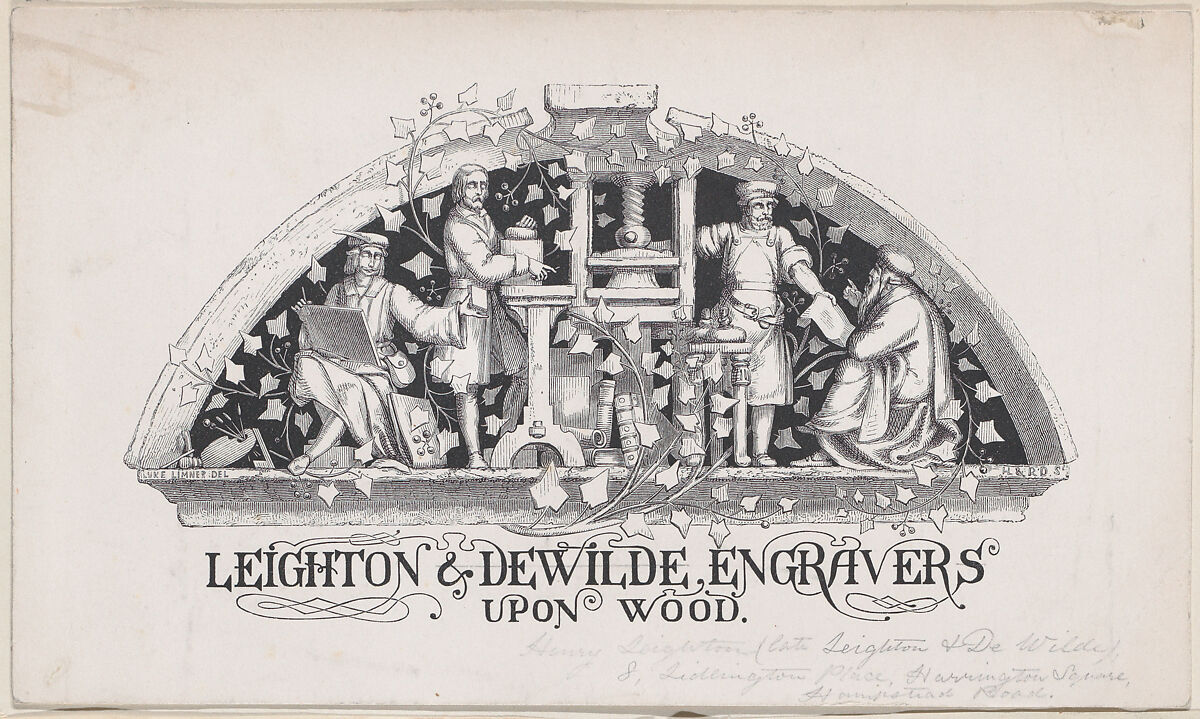 Trade Card for Leighton & DeWilde, Wood Engravers, Anonymous, British, 19th century, Engraving 