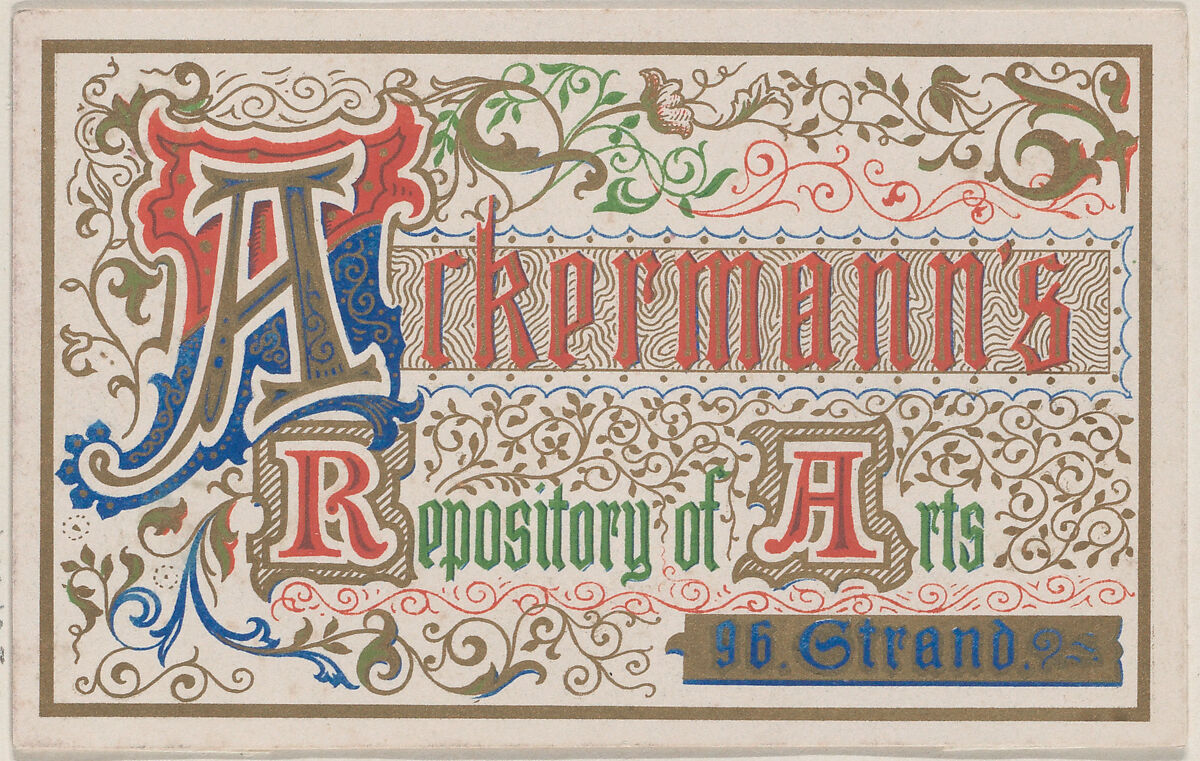 Trade Card for Ackerman's Repository of Arts, Anonymous, British, 19th century, Commerical Lithograph 